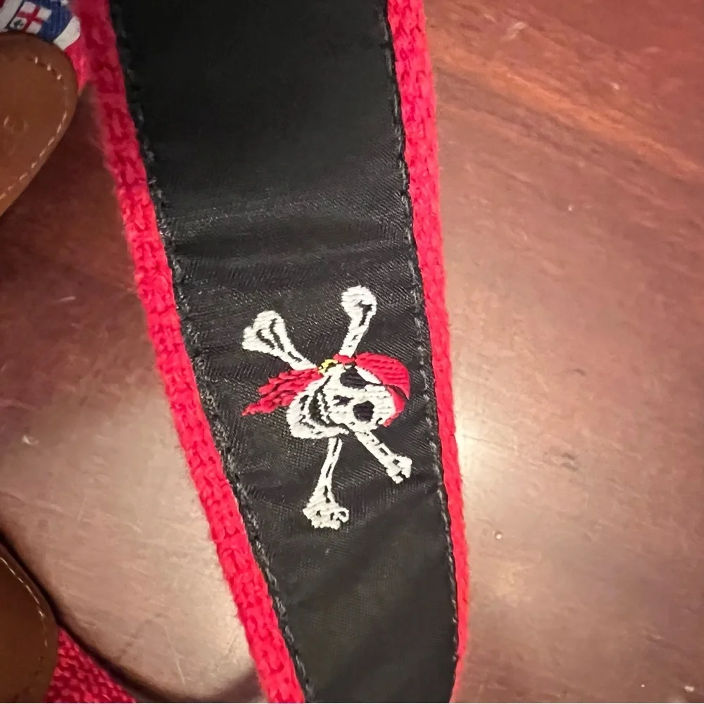 Vintage Preston belt pirate skulls fabric leather trim EUC